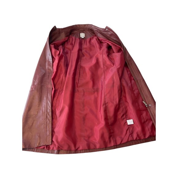 Vintage Halogen Womens Leather Coat Small S Burgundy Button-Up Jacket DH2 - Picture 6 of 7